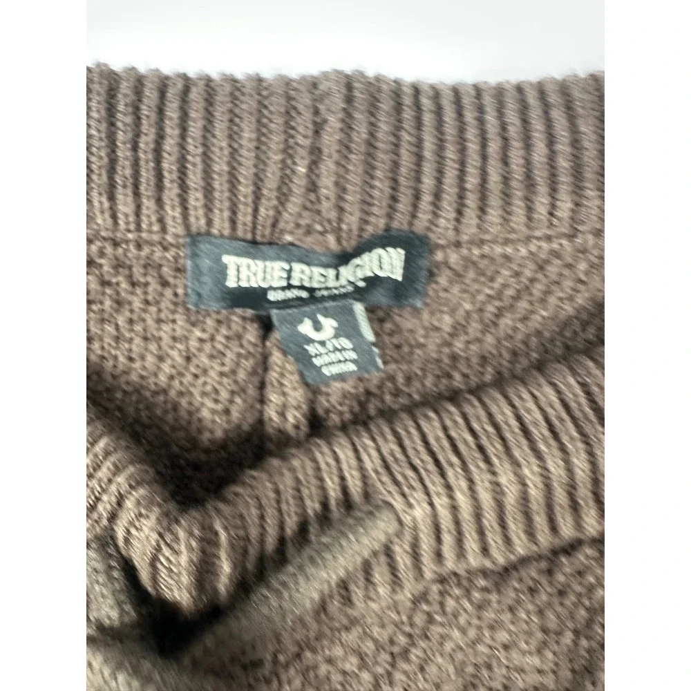 True Religion Mens Brown Sweater Knit Shorts Striped Trim XL